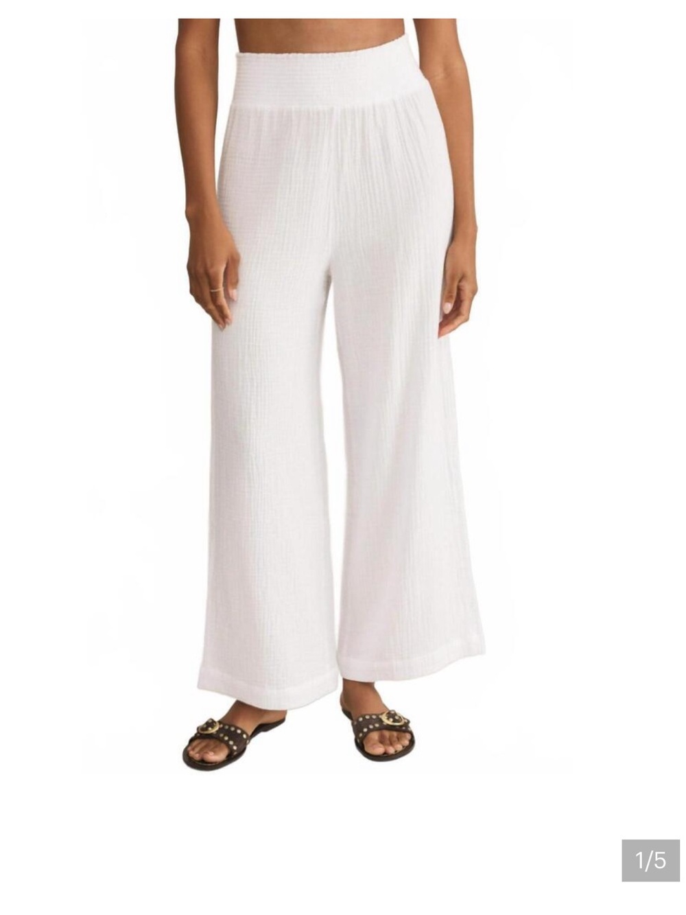 Z Supply Cassidy White Gauze Full Length Smocked Waist High Rise Pant